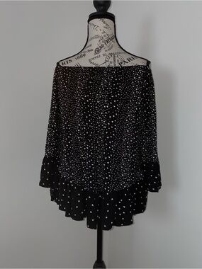 Style & Co. Black and White Abstract Print Smocked Top